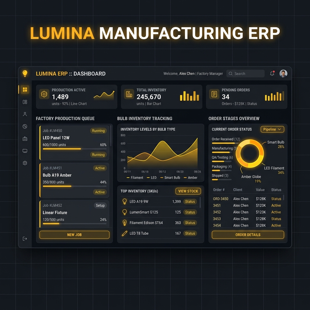 Lighting company ERP production dashboard