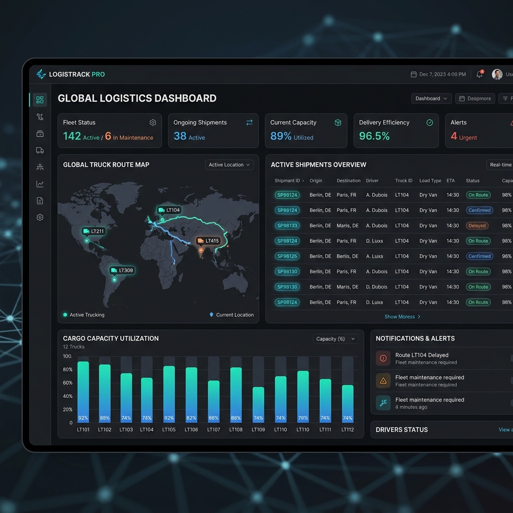 Logistics management ERP dashboard mockup